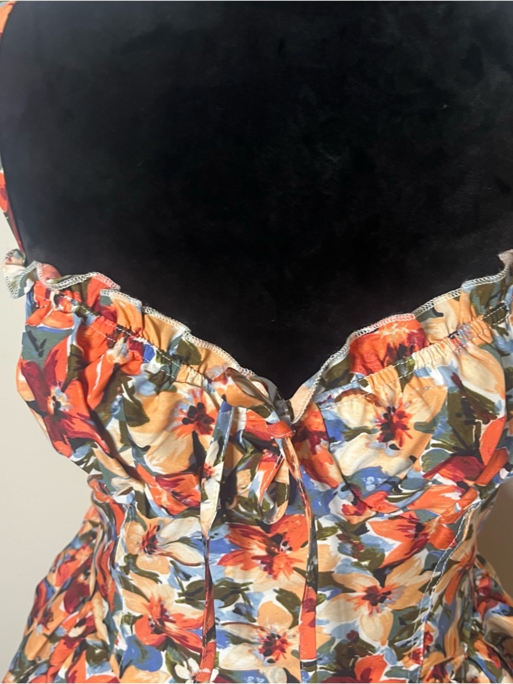 SHEIN Red & Cream Floral Sleeveless Mini Dress with Sweetheart Bodice Sz L - Picture 5 of 14